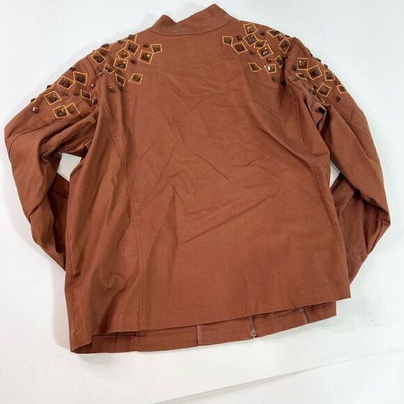 Bob Mackie Wearable Art Jacket Womens 1X Brown Cotton Embellished Gems Full Zip - Picture 8 of 11